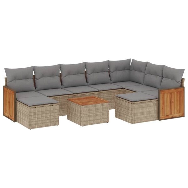 vidaXL Salon de jardin avec coussins 10 Pièces beige résine tressée