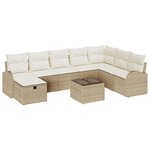 vidaXL Ensemble de canapé de jardin 9 pièces avec coussins beige en poly rattan