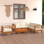 vidaXL Salon de jardin 7 Pièces avec coussins blanc crème Bois d'acacia