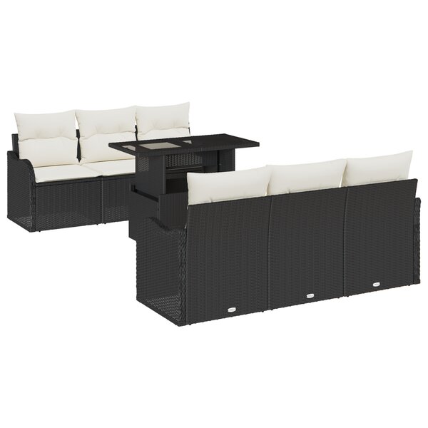 Ensemble de canapé de jardin vidaXL 7 pièces avec coussins Noir Rattan Poly