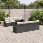 Ensemble de Canapé de Jardin de 10 Pièces avec Coussins Rattan Poly Noir