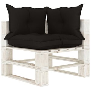 vidaXL Canapé d'angle palette de jardin avec coussins noir Bois