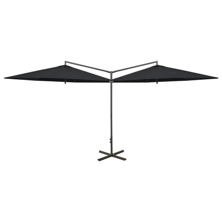 vidaXL Parasol double avec mât en acier Noir 600 cm