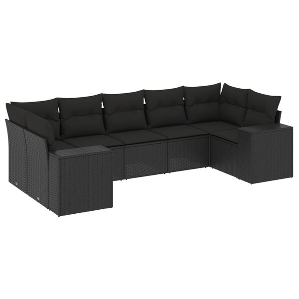 vidaXL Salon de jardin 7 Pièces avec coussins noir résine tressée