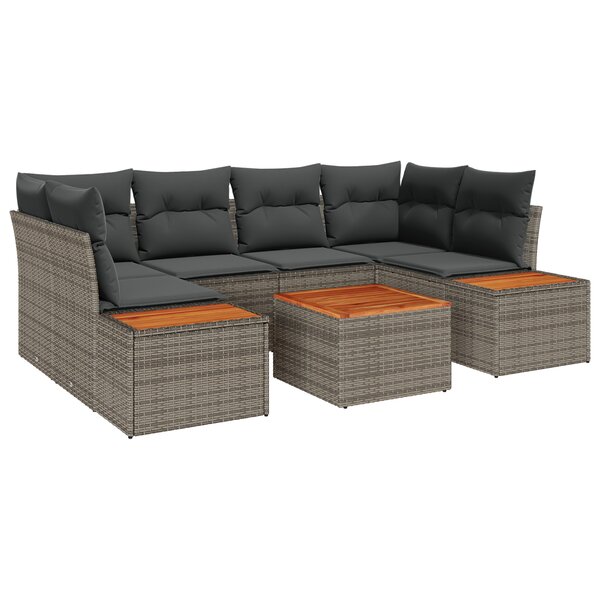 vidaXL Ensemble de canapé de jardin 7 pièces avec coussins gris poly rattan acacia