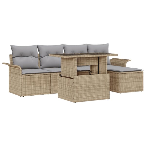 Ensemble de Canapés de Jardin 6 pièces avec Coussins Rattan Poly Beige