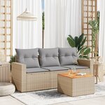 vidaXL Salon de jardin avec coussins 4 Pièces beige résine tressée