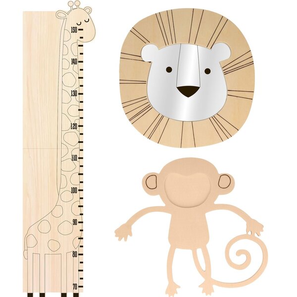 3 déco murales en bois - Singe  lion et girafe