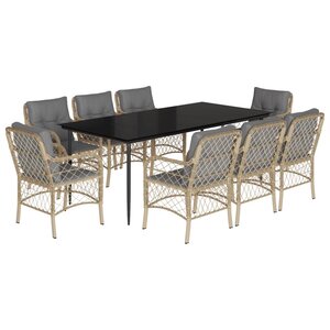 vidaXL Ensemble à manger de jardin et coussins 9 Pièces mélange beige