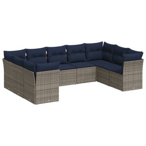 vidaXL Salon de jardin 9 Pièces avec coussins gris résine tressée