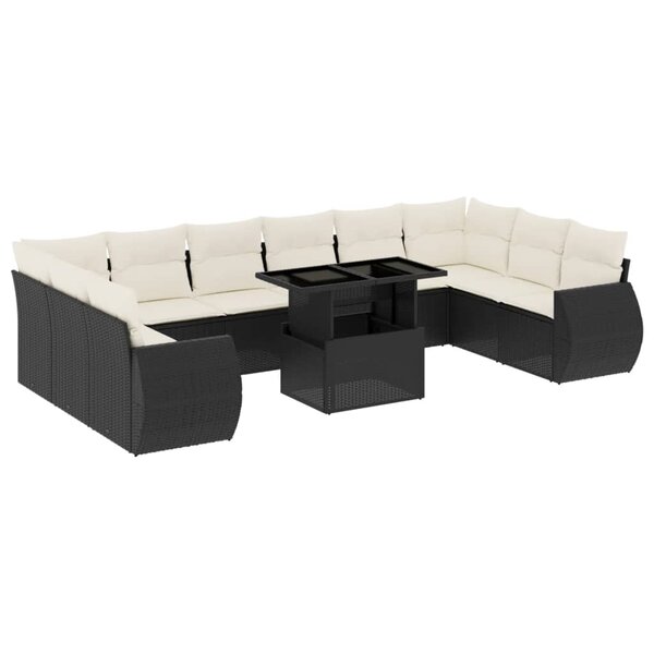 vidaXL Salon de jardin 11 Pièces avec coussins noir résine tressée