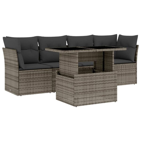 vidaXL Salon de jardin 5 Pièces avec coussins gris résine tressée