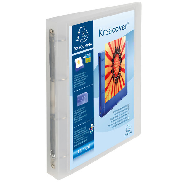 Classeur à levier Kreacover Chromaline 4 ax A4 30 mm Dos 40 mm Blanc Transparent EXACOMPTA