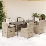 vidaXL Ensemble à manger de jardin et coussins 7 Pièces beige poly rotin