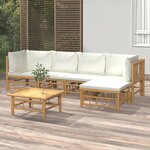 vidaXL Salon de jardin 6 Pièces avec coussins blanc crème bambou