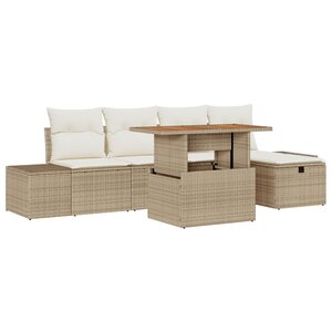 vidaXL Ensemble de canapés de jardin 6 pièces avec coussins Beige Poly Rotin