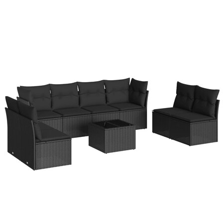 vidaXL Salon de jardin 9 Pièces avec coussins noir résine tressée