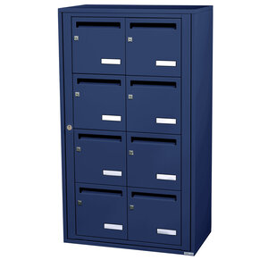 Bloc collectif leabox.com 2x4 grade 3 simple face Intérieur fixation murale Bleu Saphir RAL 5003 finition brillante