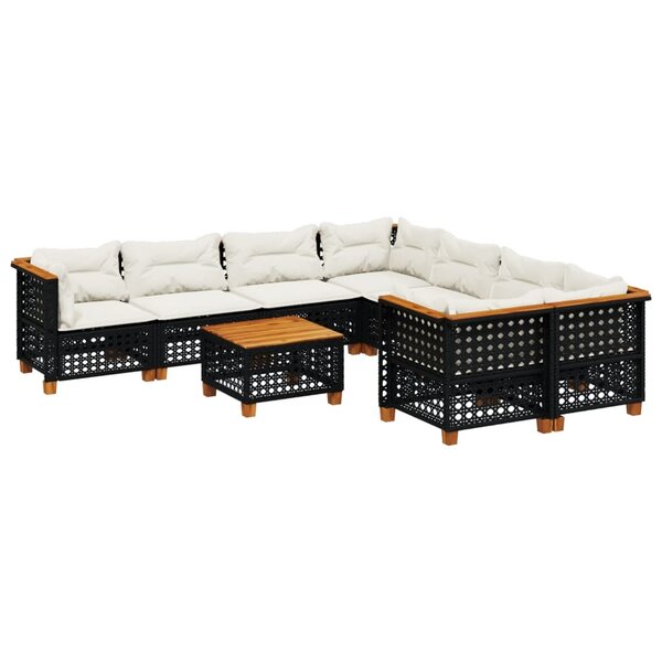vidaXL Salon de jardin 9 Pièces avec coussins noir résine tressée