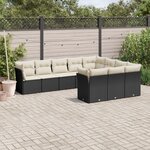 vidaXL Salon de jardin 10 Pièces avec coussins noir résine tressée