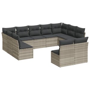 vidaXL Salon de jardin 11 Pièces avec coussins gris clair résine tressée