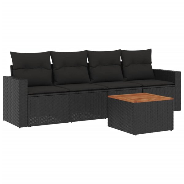 vidaXL Salon de jardin 5 Pièces avec coussins noir résine tressée