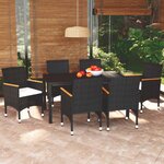 vidaXL Ensemble à manger de jardin coussins 7Pièces Résine tressée Noir