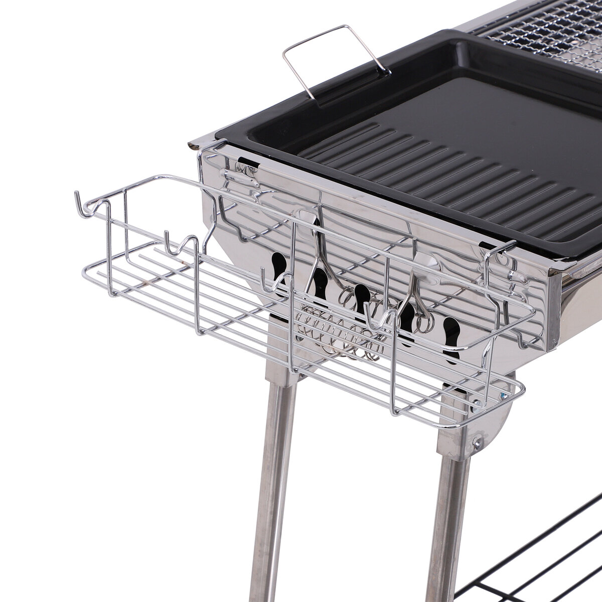 OUTSUNNY Barbecue à charbon pliable portable BBQ grill sur pied avec  étagère + 2 grilles cuisson dim. 100L x 43l x 68H cm acier inox. pas cher 
