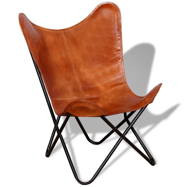 vidaXL Chaise papillon Marron Cuir véritable