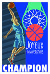 Carte Joyeux Anniversaire avec Enveloppe pour Fan de Basketball - Affichette Mini Posters Format 17x11 5cm - Sport Ballon Rond Panier Joueur Champion Supporter Supportrice Rétro Vintage