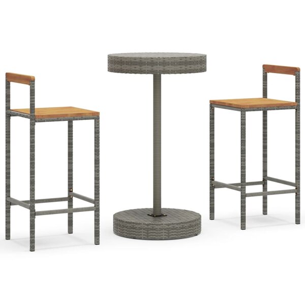 vidaXL Ensemble de bar jardin 3 Pièces gris poly rotin/bois massif acacia