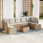 vidaXL Ensemble de canapé de jardin 8 pièces avec coussins beige poly rotin acacia