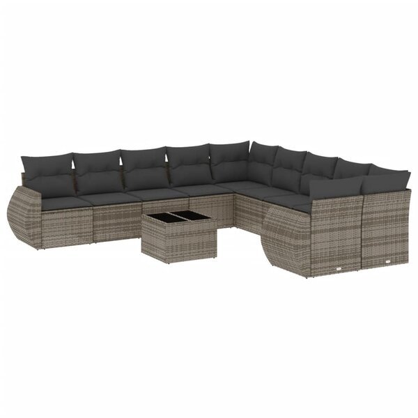 vidaXL Salon de jardin 11 Pièces avec coussins gris résine tressée