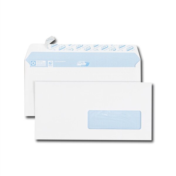 Bte 500 enveloppes dl 110 x 220 mm fenêtre 35x100 90g autoadhésive gpv
