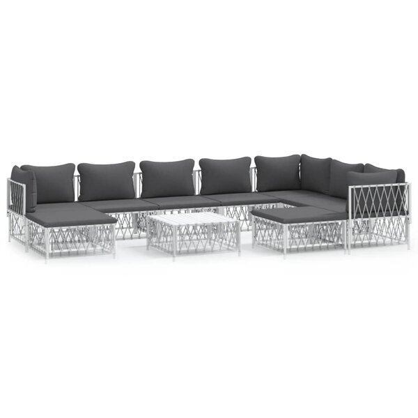 vidaXL Salon de jardin avec coussins 10 Pièces blanc acier