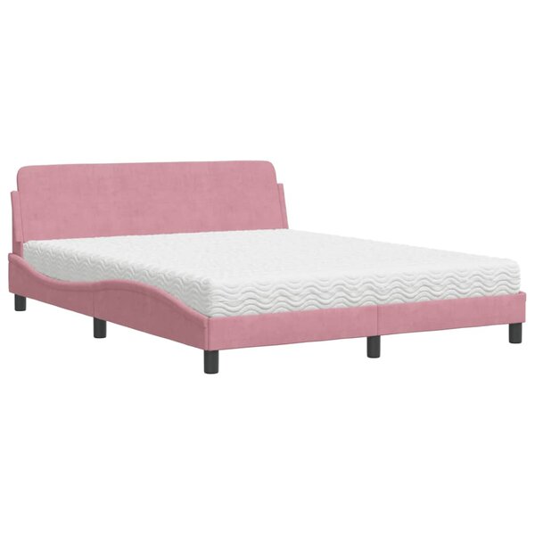 vidaXL Lit avec matelas rose 160x200 cm velours