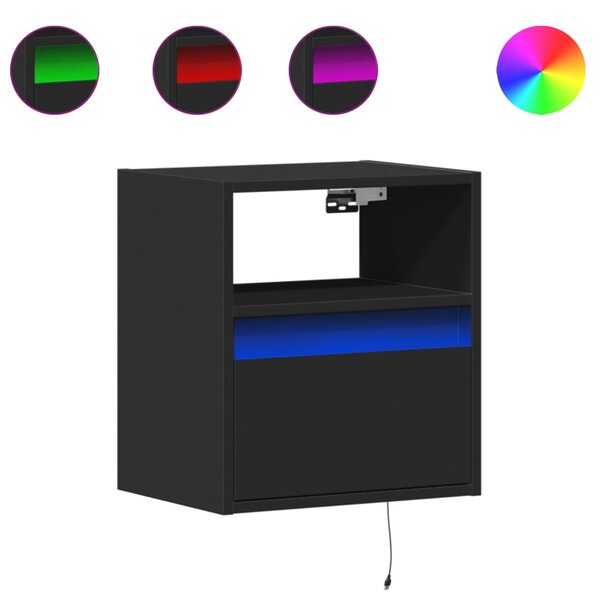 vidaXL Meuble TV mural avec lumières LED noir 41x31x45 cm