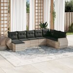 vidaXL Salon de jardin 8 Pièces avec coussins gris clair résine tressée