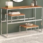 vidaXL Table console argenté acier inoxydable et bois massif d'acacia