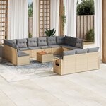 vidaXL Salon de jardin et coussins 14 Pièces mélange beige résine tressée