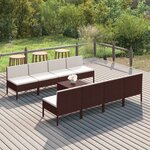 vidaXL Salon de jardin 9 Pièces avec coussins Résine tressée Marron