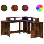 Bureau table poste de travail meuble d'ordinateur informatique étude et lumières LED chêne fumé 152 x 152 x 91cm bois ingénierie brun 02_0023785