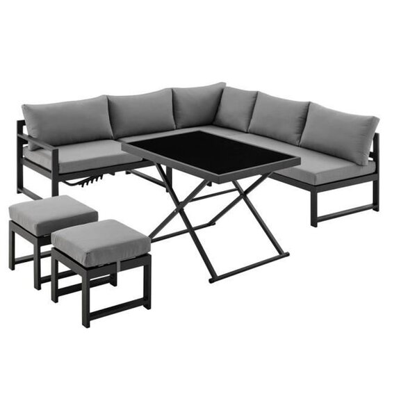 Salon de jardin aluminium avec coussins 7 personnes Hipu - Gris