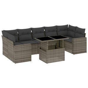 vidaXL Salon de jardin 8 Pièces avec coussins gris résine tressée