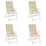 vidaXL Coussins de chaise de jardin dossier haut lot de 4 beige tissu