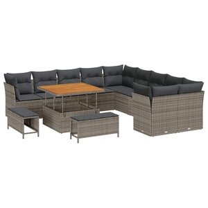 vidaXL Ensemble de canapé de jardin avec coussin 13 Pièces Gris polyrotin