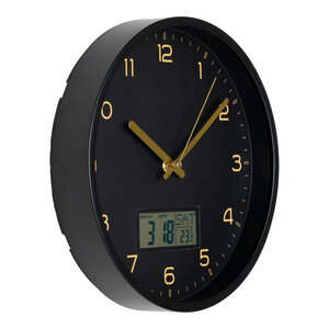 Horloge murale avec affichage digital Ø 25 cm - plastique noir