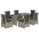 vidaXL Ensemble à manger de jardin et coussins 7 Pièces gris clair rotin