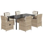 vidaXL Ensemble à manger de jardin et coussins 7 Pièces beige poly rotin