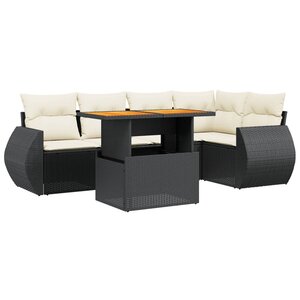 vidaXL Salon de jardin 6 Pièces avec coussins noir résine tressée